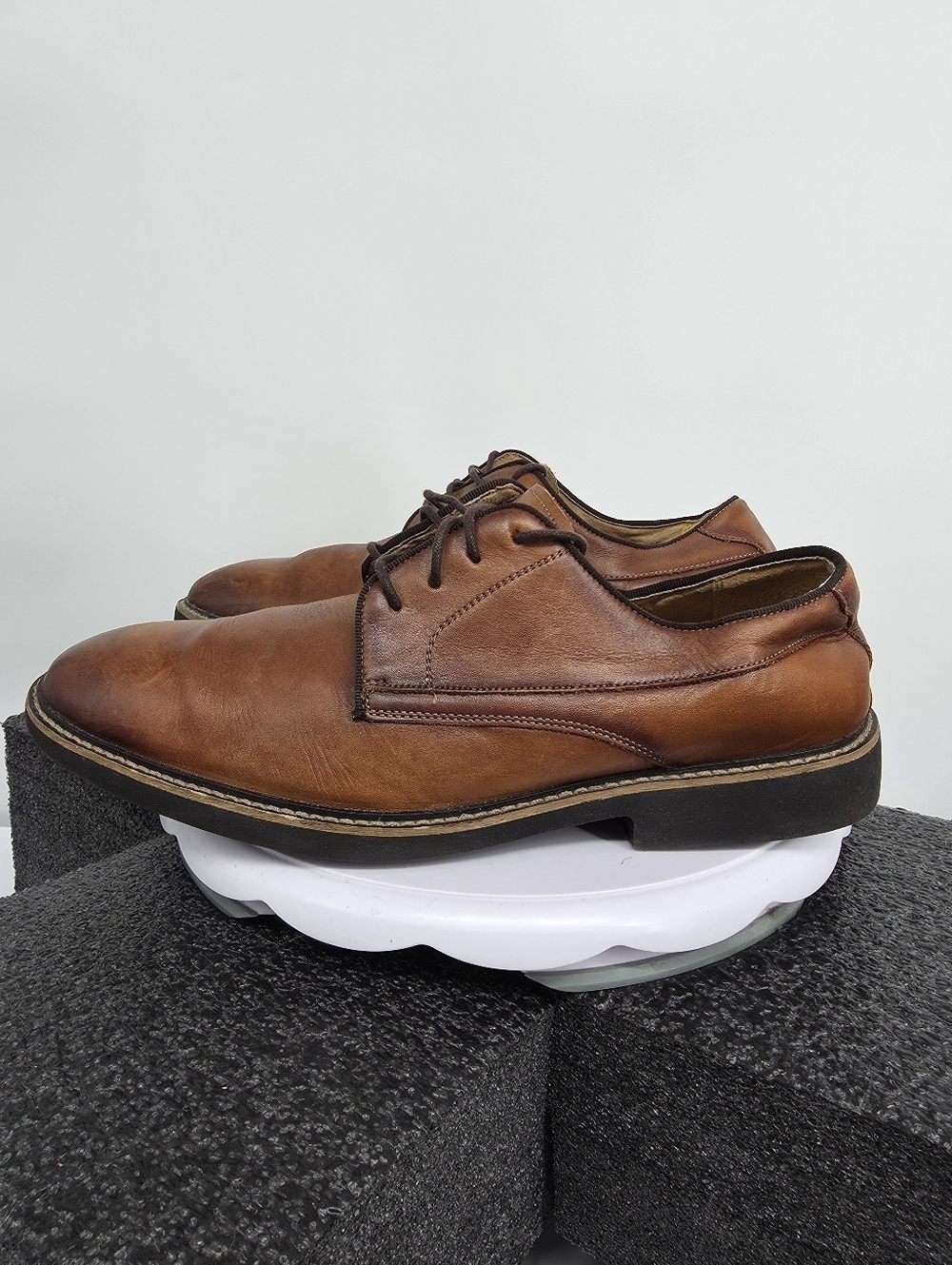 Asher Green Mens 11 M Cognac Leather Plain Toe Derby Dress Shoes AG100 Burnished